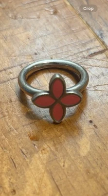 Pandora Sterling Silver Pink Enamel 4 Petal Flower Ring 190142EN05-58 Authentic - Image 1 of 2