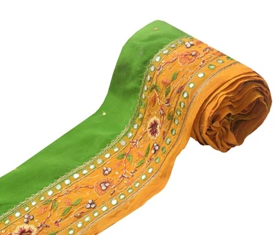 Sushila Vintage Mustard Saree Border Indian Craft Sewing Trim Crepe Lace Ribbon - Image 1 of 4
