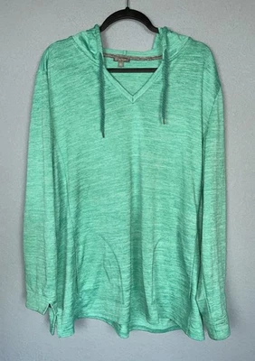 T by Talbots Knit Pullover Hoodie Women’s 3XL Green Heather V Neck Lightweight - Image 1 of 4