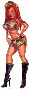 SEXY 3 inch MINI REDHEAD ARMY GIRL PINUP VINYL Cellphone STICKER/ Tablet DECAL - Picture 1 of 1