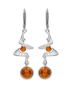 Baltischer Bernstein Ohrhänger Sterling Silber 925 Cognac Rund Edelstein gedreht - Bild 1 von 1