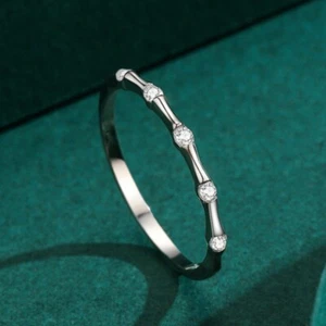 White Round Cut 0.1CT Lab-Grown Diamond 950 Platinum Bamboo Joint Stackable Ring - Picture 1 of 7
