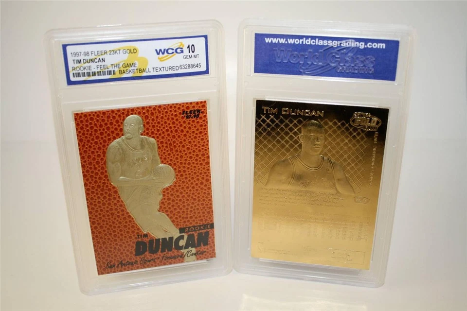 TIM DUNCAN 1997-98 Fleer FEEL THE GAME 23KT Gold Card Rookie Graded GEM ESTADO PERFEITO 10 - Imagem 1 de 1
