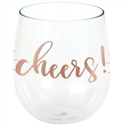 Cheers 14 oz Stemless Plastic Wine Glasses Bridal Wedding Birthday Decoration - Image 1 of 1