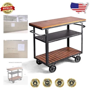 Stylish Mobile Bar Cart - Vintage Metal and Wood Serving Cart for Entertaining - Picture 1 of 11