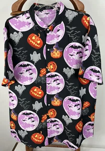 Hawaiian Camp Shirt Halloween Theme Pumpkins Bats Button Up Mens Sz 3 XL SSLR - Picture 1 of 7