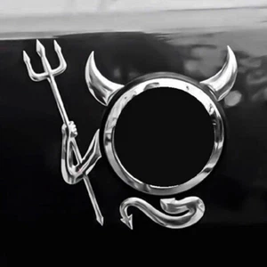 3D Fork Devil Demon Logo Silver Car Rear Trunk Emblem Decal Sticker Accessories - Picture 1 of 9