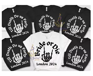 Custom Bride or Die Rock Themed Bachelorette Shirt Gothic Bride Hen do Party Tee - Picture 1 of 14