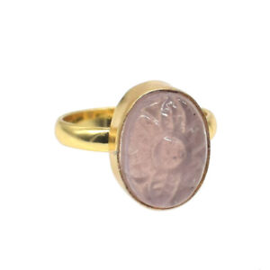 Carving Gemstone Ring Pink Rose Quartz Gold Plated Jewelry Ring US 5.5 o530