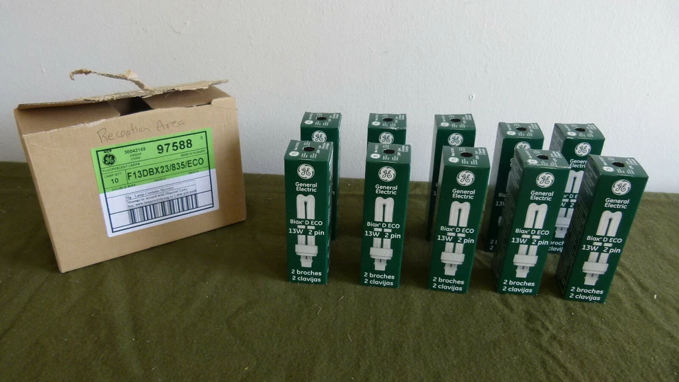 Box of 10 - GE 97588 F13DBX23/835/ECO 13W Biax D ECO GX23-2 Fluorescent Lamp - Image 1 of 4