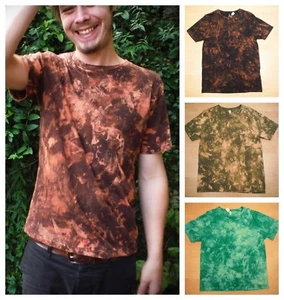Ethical Hand Dyed Unisex T-Shirt Organic Cotton Bleach Patterned by Bare Canvas - Picture 1 of 17