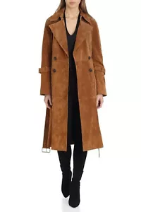 Damen Wildleder Trenchcoat Jacke Lang Wintermantel Jack - Bild 1 von 5