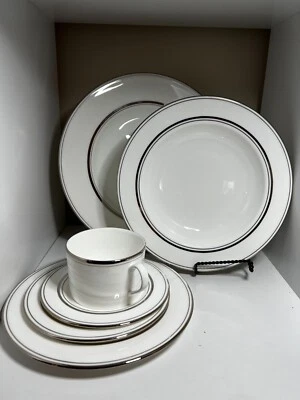 MIB LENOX KATE SPADE Library Lane Platinum 6-Piece Place Setting PASTA BOWL RIM - Image 1 of 4