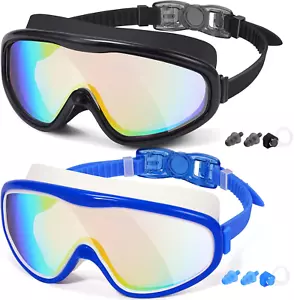 Adult Swim Goggles, 2-Pack Wide View Swim Goggles for Men Women Youth Teen, Anti - Picture 1 of 12