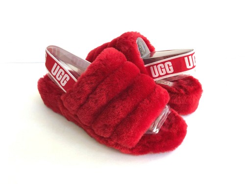 UGG FLUFF YEAH SLIDE NASTRO ROSSO MOCASSINO SLIP ON SANDALO US 7 EU 38 UK 5 NUOVO CON SCATOLA