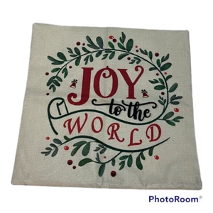 Christmas Pillow Throw Cushion Cover Holly Berries Joy Holiday Pillowcase 17X17 - Picture 1 of 11