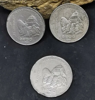 3 Coins 1985 Mexico $200 Pesos Coin 76th Anniversary of the Mexican Revolution - Image 1 of 2