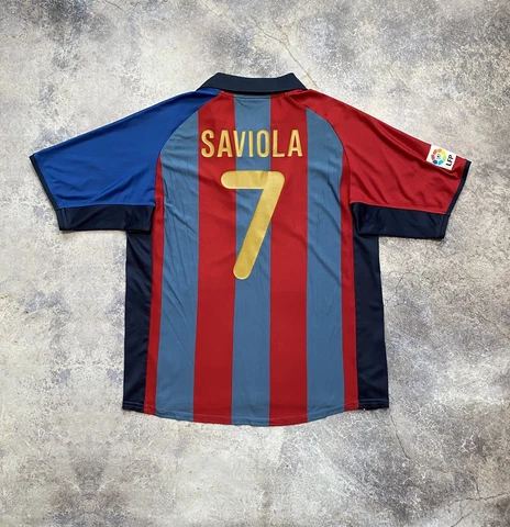 Nike Barcelona 2001-2002 Home #7 SAVIOLA SOCCER SHIRT FOOTBALL JERSEY Cover