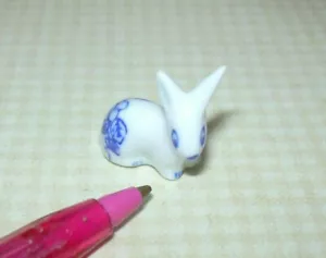 Miniature Blue and White Porcelain Bunny Figurine, 7/8" Tall: DOLLHOUSE 1:12 - Picture 1 of 3