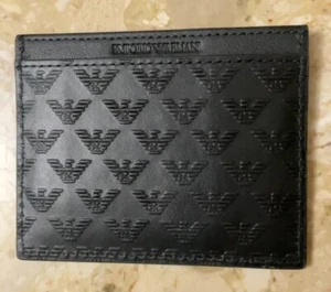 EMPORIO ARMANI $125 Leather Card Holder WALLET Black AUTHENTIC NEW With Box - Picture 1 of 5