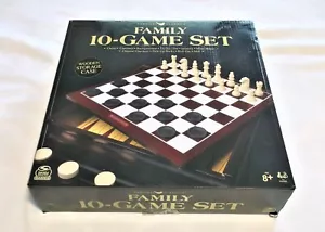 Family 10 Game Set In Wood Cabinet - Chess, Checkers, Backgammon, And More - NEW - Picture 1 of 6