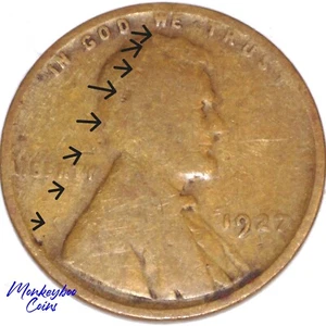 1927 Lincoln Wheat Cent - Obverse Rim to Rim Lamination - Rare Error Coin - Picture 1 of 6