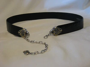 Brighton Black Reptile Look Belt, Hook & Chain Closure 39", Decorative Belt Tips - Picture 1 of 10