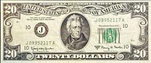 1963-A  $20 Federal Reserve Note - Atlanta Fr. 2066J - S# J08952117A - AU - Picture 1 of 2