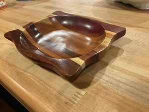 Vintage mixed wood plate or dish Amazing Warm Colors! 7" x 6" Catch All Tray - Picture 1 of 3