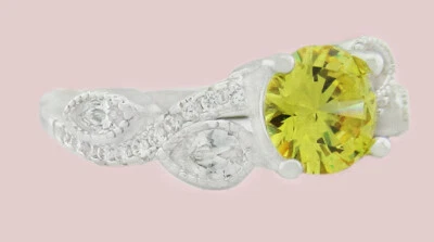 LAB YELLOW TOPAZ 2.16 Cts & WHITE SAPPHIRES RING SILVER PLATED * New With Tag * - Image 1 of 4