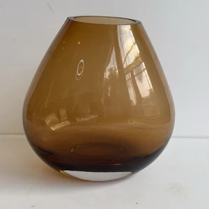 Vintage Brown Amber 5.5in Modernist Glass Vase Short 14.5" Diameter 4.5in Deep - Picture 1 of 11