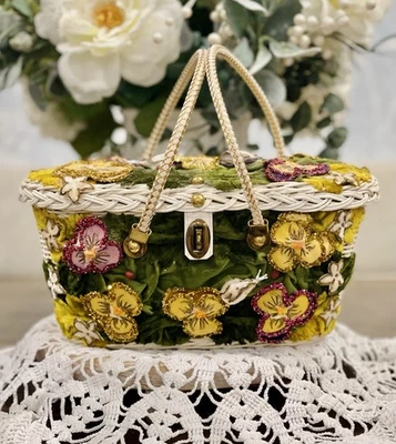 Cartera canasta de mimbre vintage Midas de Miami estilo raro caracoles con joyas Foto 1 de 4