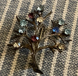 Vintage Sterling - "Baum des Lebens" - Pin von Sarah Coventry - 11 Kristalle - 1960er-70er - Bild 1 von 7