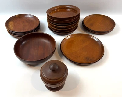 Conjunto de prato, pratos, tigela de servir, tigela de açúcar vintage de mogno dominicano 20 peças - Imagem 1 de 4