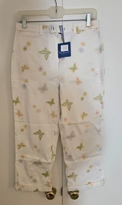 Pantalone Tori Richard donna taglia 6 bianco floreale ricamo farfalla AOP ritagliato - Foto 1 di 7