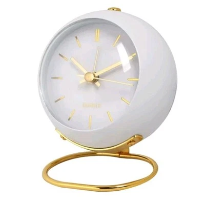 New & Boxed; Nordic Design, Round, White, Quartz Alarm Clock on Gold Tone Stand. - Image 1 of 4