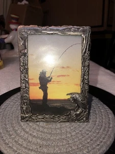 Vintage 8x6 Metal Fisherman Fishing Frame - Detailed, Excellent, Heavy Duty! - Picture 1 of 5