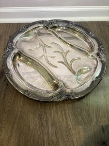 "Bandeja para servir carne chapada en plata vintage con pozo de jugo 19"" plato pesado ornamentado" - Imagen 1 de 11