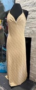Vintage JUMP Gold Glitter Open Back Prom Gown Size 9/10 Strechy - Picture 1 of 16