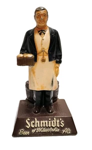Vtg Schmidt's Beer Metal Bartender Figurine Caddy Straw Holder Bar Ad Display - Picture 1 of 11