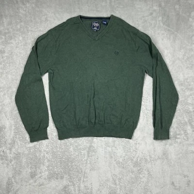 Chaps Mens Large V-Neck Pullover Sweater Hunter Green Tight Knitted Midweight - Image 1 of 4