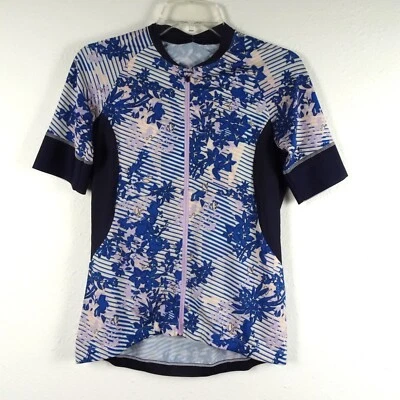 Sweaty Betty Biking Jersey Women's Size M Blue Floral Bike Cycling Short Sleeve - Image 1 of 4