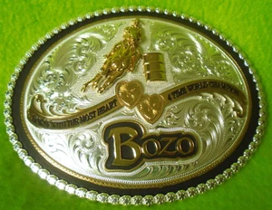 NEW Vintage Montana Silversmiths BOZO World Champion Barrel Racing BELT BUCKLE - Picture 1 of 8