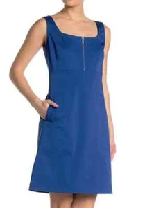 Lafayette 148 Amoya Zip Detailed Dress Size L Glaze Blue Bi-Stretch Sleeveless - Picture 1 of 15