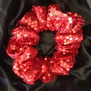 Red Sequins / Confetti Dots on Red Mesh Handmade Hair Scrunchie Christmas - Picture 1 of 1