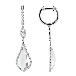 PENDIENTES COLGANTES COLGANTES DE ORO BLANCO DE 14K PAVIMENTO DIAMANTE BLANCO TOPACIO - Imagen 1 de 1