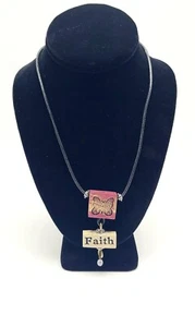 Square Butterfly Faith Wooden Blocks Pendant Necklace Black Cord Red Gold - Picture 1 of 6