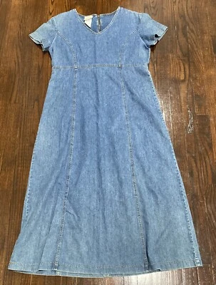 Maxi Vestido Vintage Laura Ashley Largo Denim Manga Corta Y2K Talla 12 Retro Cuello en V Foto 1 de 4