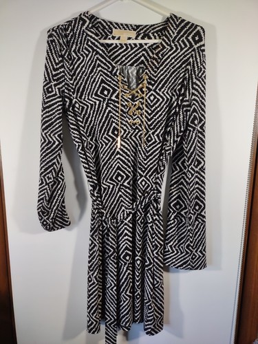 Abito donna Michael Kors catena oro stringato taglia M rotolo linguetta maniche lunghe scollo a V