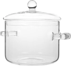 Glass Saucepan with Cover, 1400Ml Stovetop Cooking Pot with Lid and Handle Simme - Picture 1 of 8